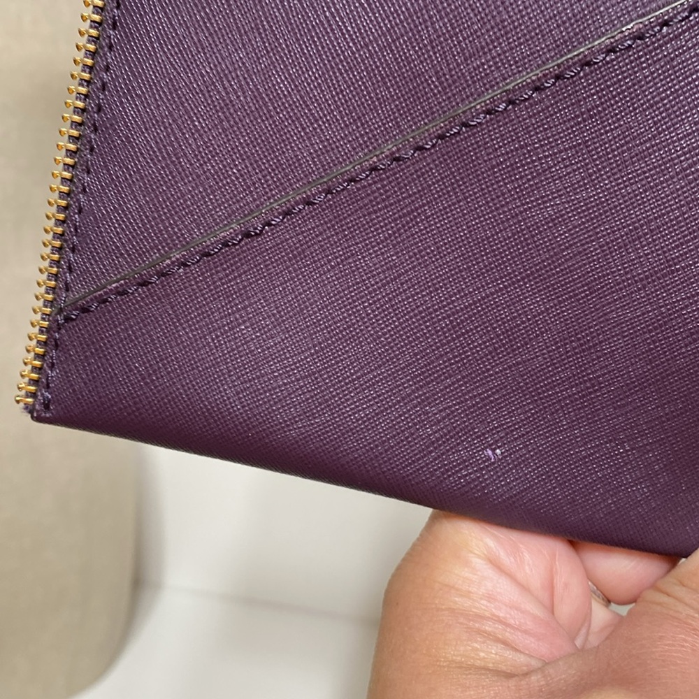 Rebecca Minkoff Leo Envelope Zipper Edge Purple Leather Clutch Purse - Picture 9 of 14